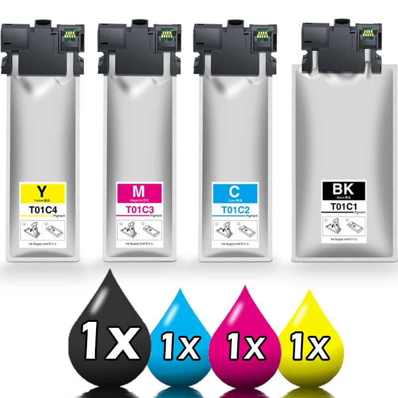 Compatible 4 Pack Epson T01C1 T01C2 T01C3 T01C4 Ink Value Pack [1BL, 1C, 1M, 1Y]