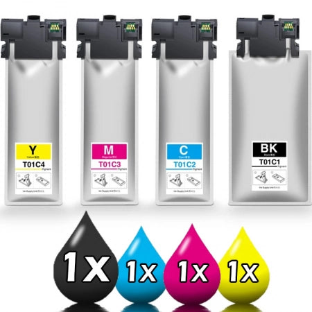 Compatible 4 Pack Epson T01C1 T01C2 T01C3 T01C4 Ink Value Pack [1BL, 1C, 1M, 1Y]
