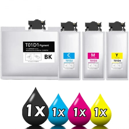 Compatible 4 Pack Epson T01D1 T01D2 T01D3 T01D4 Ink Value Pack [1BL, 1C, 1M, 1Y]