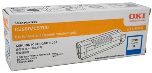 Genuine OKI C5600/C5700 43381911 Cyan Toner Cartridge 2,000 Print