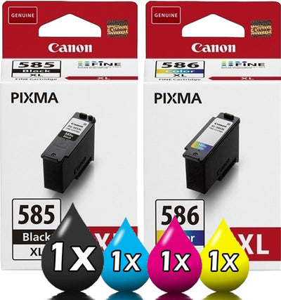 Genuine 2 Pack Canon PG585XL CL586XL Ink Cartridge Value Pack [1BK, 1C, 1M, 1Y]