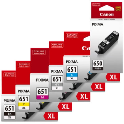 Genuine 6 Pack Canon PGI650XL CLI651XL Ink Cartridges [1BK,1C,1M,1Y,1GY,1PHBK]