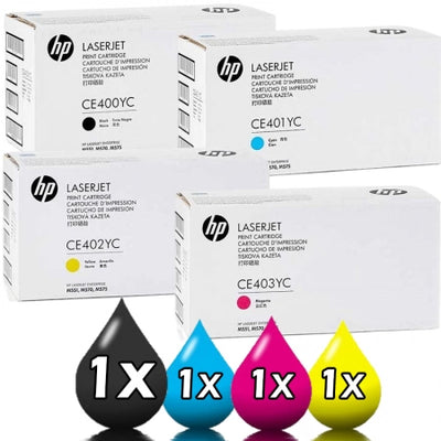 Genuine 4 Pack HP CE400YC-CE403YC Contract Toners 1BK,1C,1M,1Y (HP 507Y)