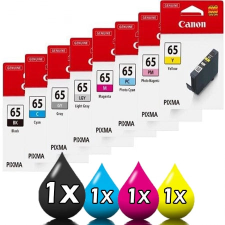 8 Pack Genuine Canon CLI-65 Ink Cartridge Value Pack [1BK, 1C, 1M, 1Y, 1GY, 1PC, 1PM, 1LGY]