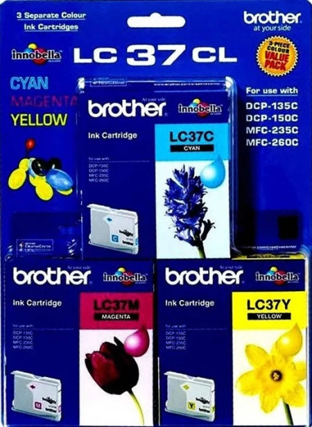 Triple Pack Brother LC37CL3PK Genuine Ink Cartridges [1C, 1M, 1Y]