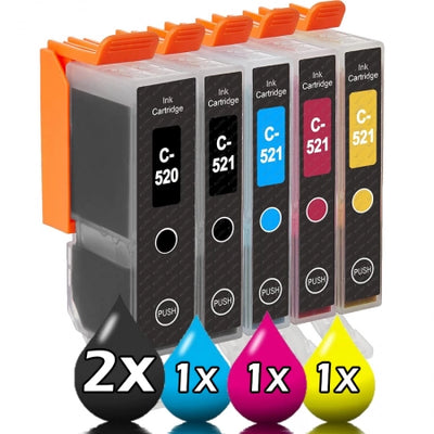 Compatible 5 Pack Canon PGI-520 CLI-521 Ink Cartridge [1BK,1PBK,1C,1M,1Y]
