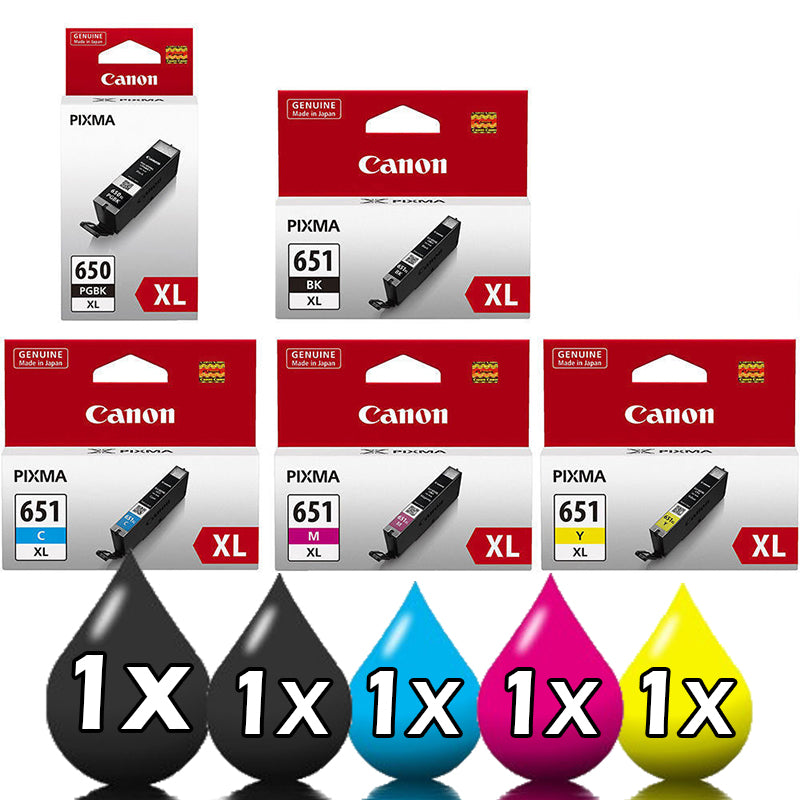 Genuine 5 Pack Canon PGI650XL CLI651XL Ink Cartridges [1BK,1C,1M,1Y,1PHBK]