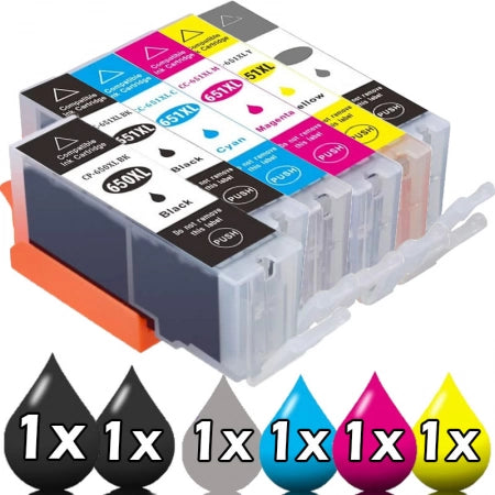 Compatible 6 Pack Canon PGI650XL CLI651XL Ink Cartridges [1BK+1C+1M+1Y+1GY+1PHBK]