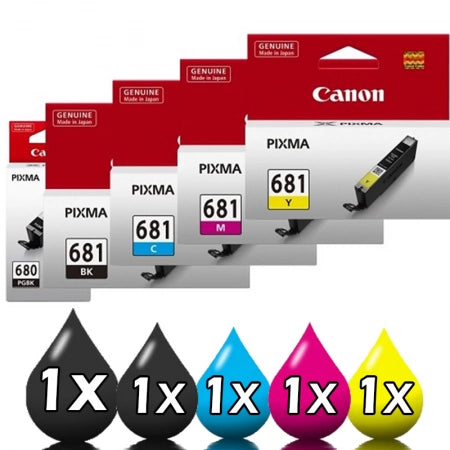 Genuine 5 Pack Canon PGI680/CLI681 Ink Cartridges 1BK680+1C+1M+1Y+1BK681