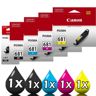 Genuine 5 Pack Canon PGI680/CLI681 Ink Cartridges 1BK680+1C+1M+1Y+1BK681