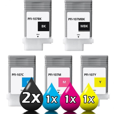5 Pack Compatible Canon PFI-107C PFI-107M PFI-107Y PFI-107BK PFI-107MBK Ink Cartridges