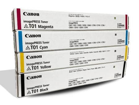 4-Pack Canon imagePRESS T01 CMYK Toner Cartridge Set 56K/38.5K Pages 8066B001AA 8067B001AA 8068B001AA 8069C001AA (C60/C65/C600/C650/C660/C700/C710/C750/C800/C810/C850/C910)