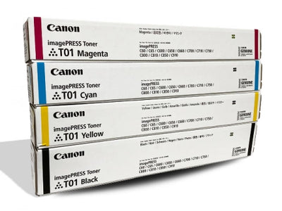 4-Pack Canon imagePRESS T01 CMYK Toner Cartridge Set 56K/38.5K Pages 8066B001AA 8067B001AA 8068B001AA 8069C001AA (C60/C65/C600/C650/C660/C700/C710/C750/C800/C810/C850/C910)