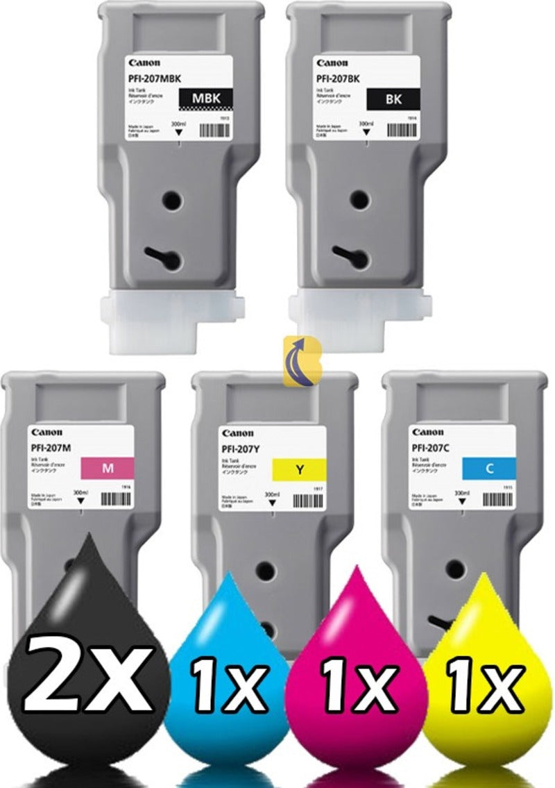 5 Pack Genuine Canon PFI-207 Ink Cartridge 300-ml Value Pack [1BK, 1C, 1M, 1Y]