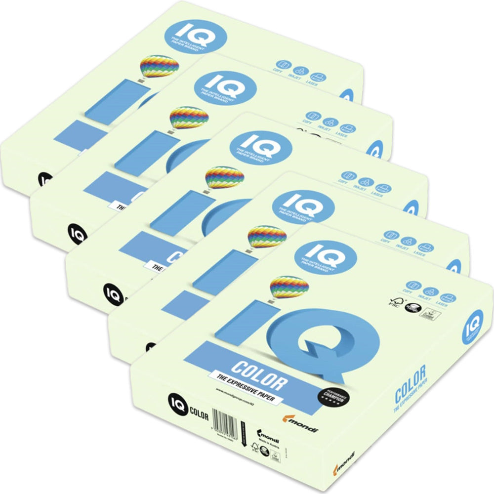 Box/5 Reams Mondi IQ A4 Green Colour Copy Paper 80gsm Box of 5 Ream
