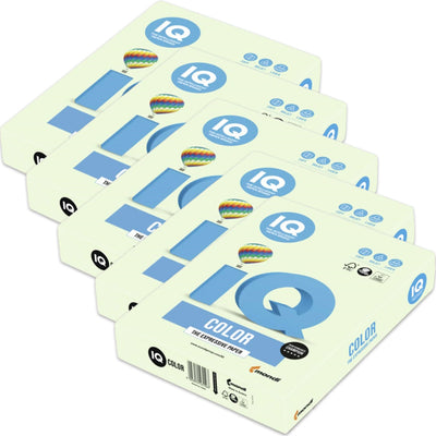 Box/5 Reams Mondi IQ A4 Green Colour Copy Paper 80gsm Box of 5 Ream