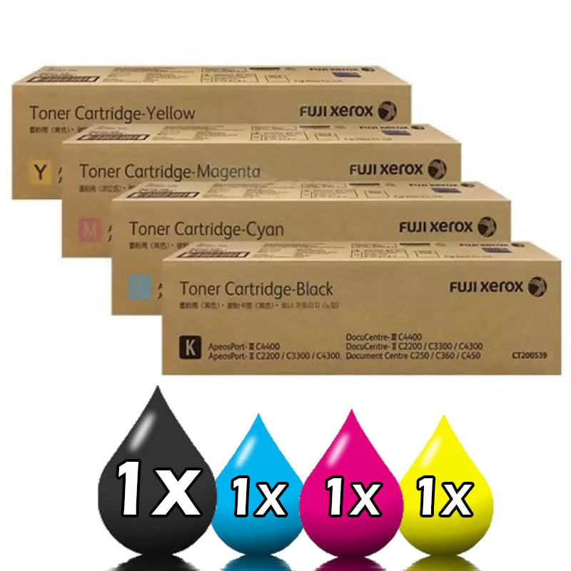 Genuine 4 Pack Fuji Xerox (CT200539-CT200542) Toner Set C250, C360, C450, C4400 [1BK,1C,1M,1Y]