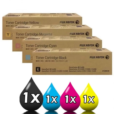 Genuine 4 Pack Fuji Xerox (CT200539-CT200542) Toner Set C250, C360, C450, C4400 [1BK,1C,1M,1Y]