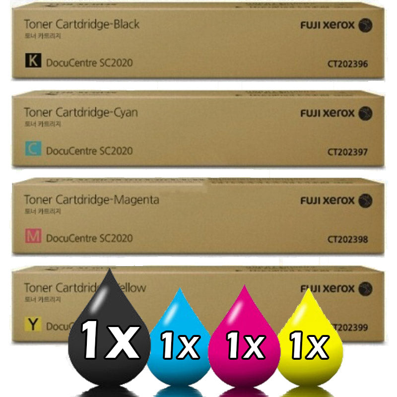 Genuine 4 Pack Fuji Xerox SC2020 CT202396-CT202399 High Capacity Toner Cartridges 1BK,1C,1M,1Y