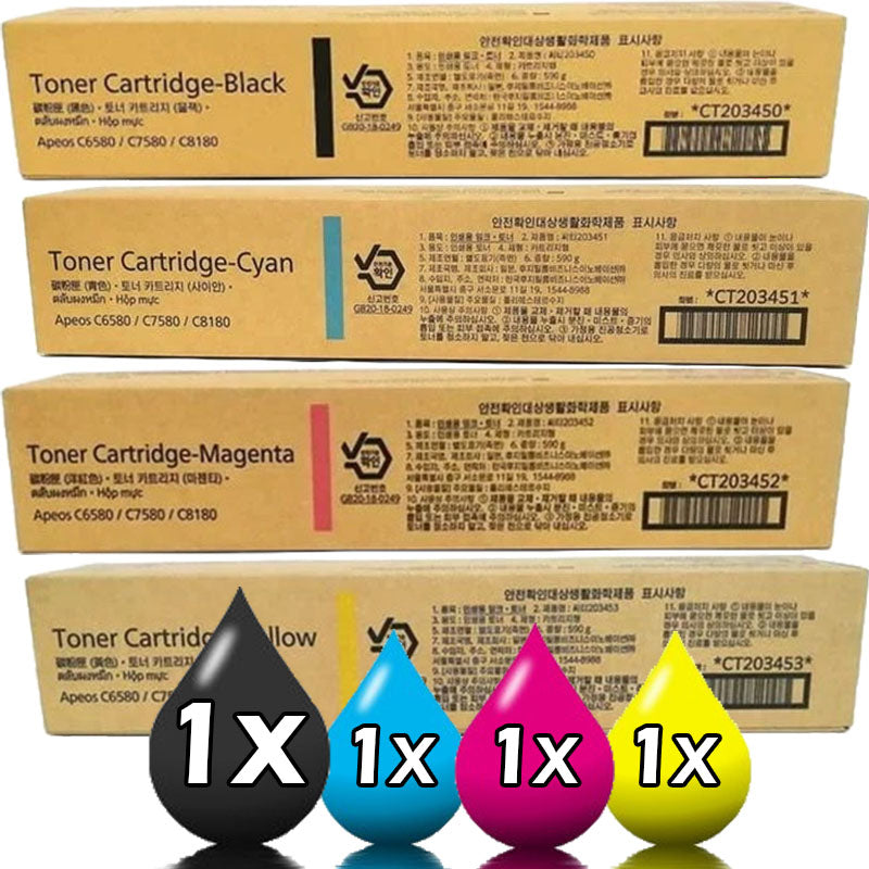 Genuine 4 Pack Fujifilm CT203451-CT203453 Apeos C8180 C7580 C6580 Toner Cartridge Value Pack 1BK, 1C, 1M, 1Y