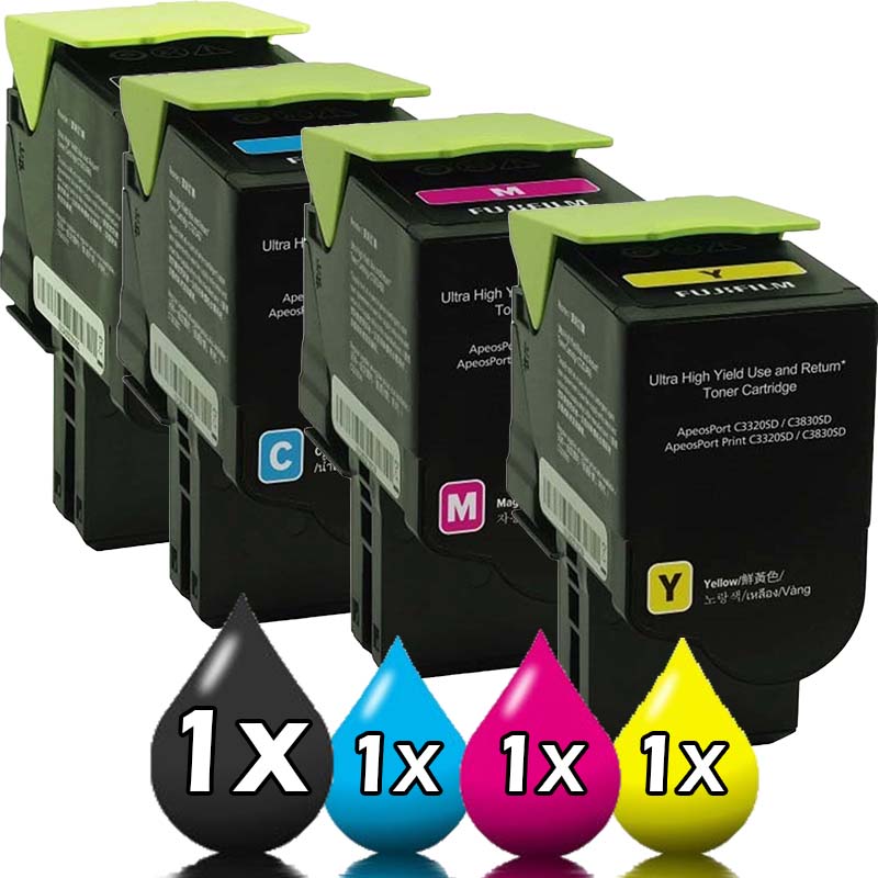 Genuine 4 Pack Fujifilm ApeosPort C3830 C3320 Metered Toner Cartridge Value Pack [1BK, 1C, 1M 1Y]