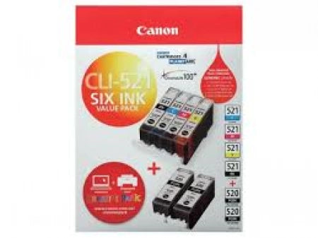 Genuine Plus Pack Canon CLI521 Ink [3BK,1C,1M,1Y]