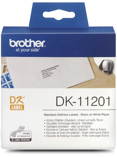 Brother DK-11201 Black Text on White Thermal Die-Cut White Standard Address Label Roll 400/Roll  29mm x 90mm
