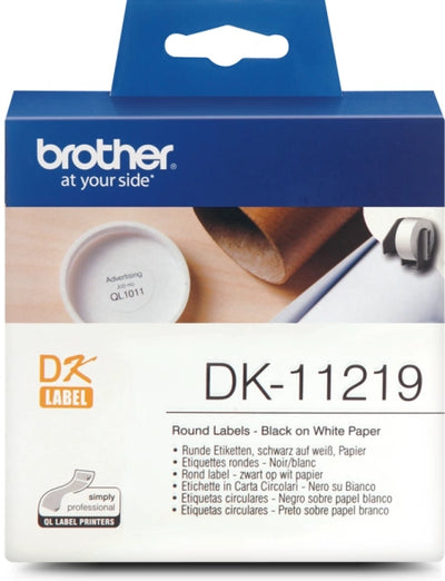 Genuine Brother DK-11219 Round Black on White Thermal Label Diameter Die-Cut Roll 1200/roll