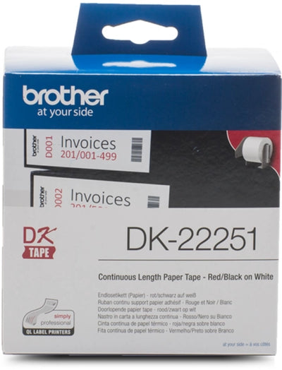 Genuine Brother DK-22251 Black and Red on White Thermal Continuous Paper Label Roll