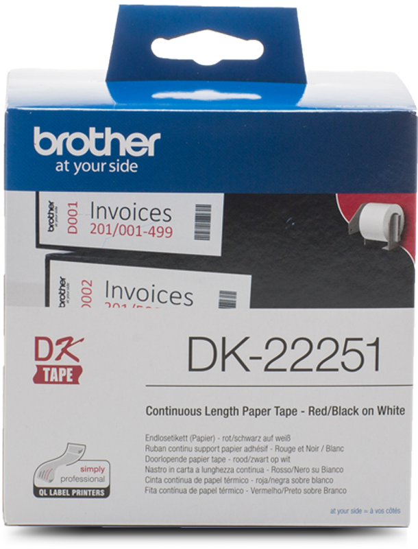 Genuine Brother DK-22251 Black and Red on White Thermal Continuous Paper Label Rol
