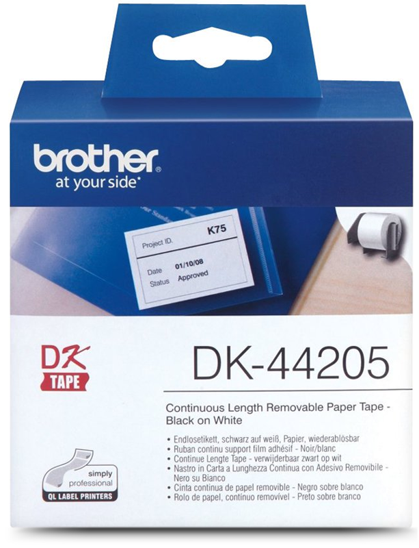 Genuine Brother DK44205 Black on White Thermal Continuous Paper Label Roll with Removable Adhesive