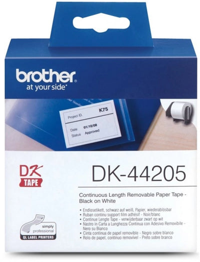 Genuine Brother DK44205 Black on White Thermal Continuous Paper Label Roll with Removable Adhesive