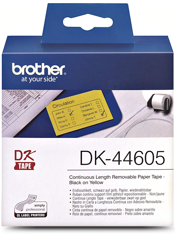Genuine Brother DK44605 Black on Yellow Thermal Continuous Label Roll with Removable Adhesive
