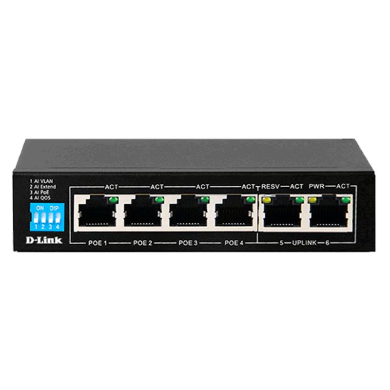 D-Link 6-Port PoE Switch with 4 Long Reach 250m PoE Ports DES-F1006P-E