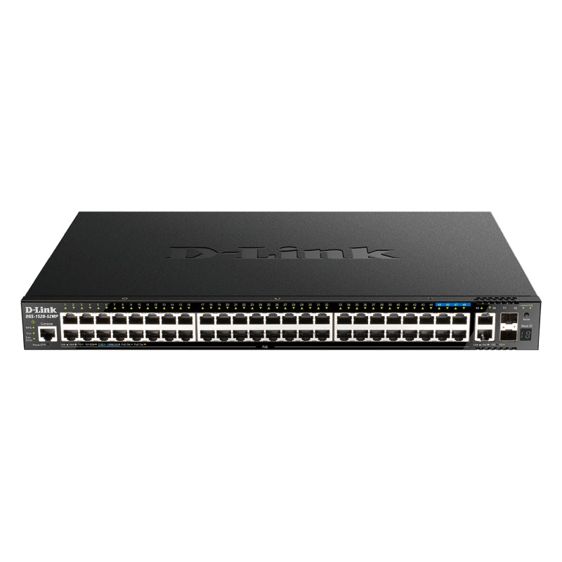 52-Port Gigabit Smart Managed Stackable PoE+ Layer 3 Switch with 44 PoE+ 1000Base-T, 4 PoE+ 2.5GBase-T and 4 10Gb Ports DGS-1520-52MP