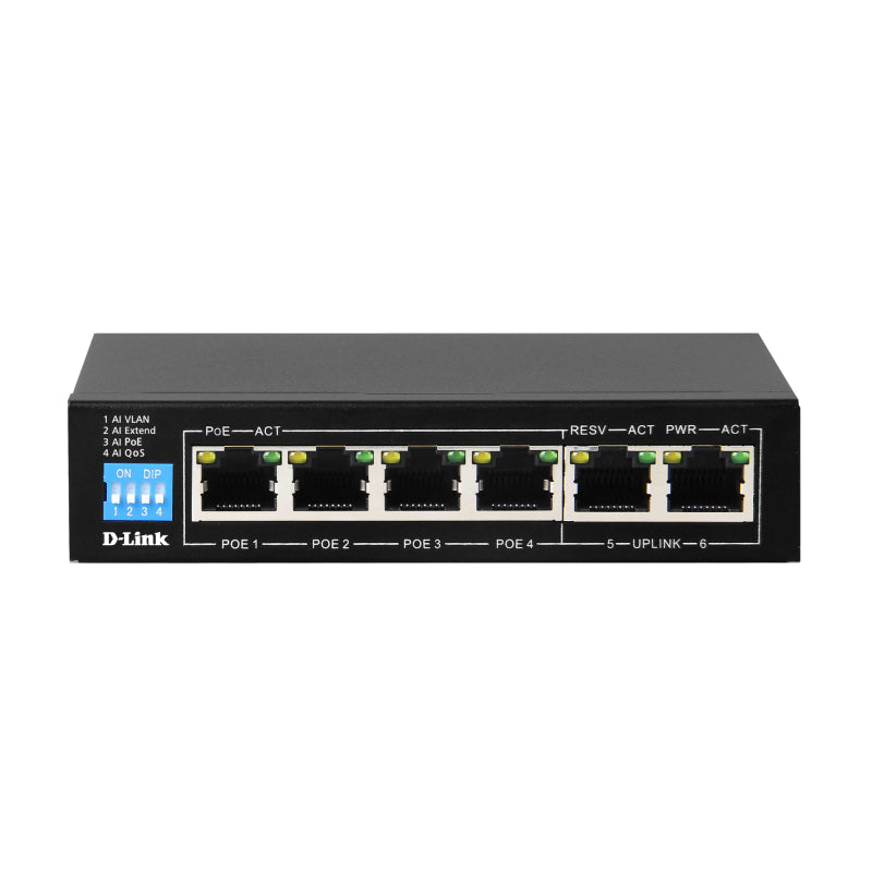 D-Link 6-Port Gigabit PoE Switch (4 Ports PoE) DGS-F1006P-E