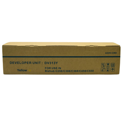 Compatible Develop / Konica Minolta Yellow Developer Unit + Powder 600k Prints DV313-Y, DV313Y, A7U4-08D, A7U408D (Bizhub C258, C308, C368)