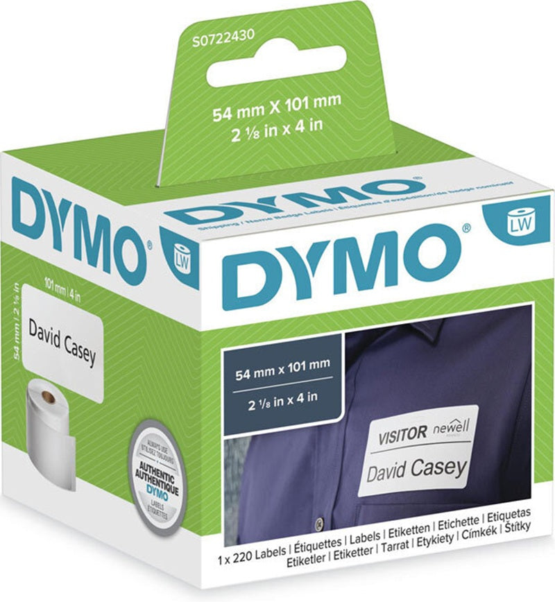 Dymo SD99014 S0722430 White Shipping and Badge Thermal Ship Label Roll 54mm x 101mm - 220 labels per rol