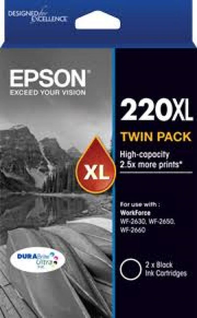 Genuine Epson 220XL Black Ink Cartridges Twin Pack