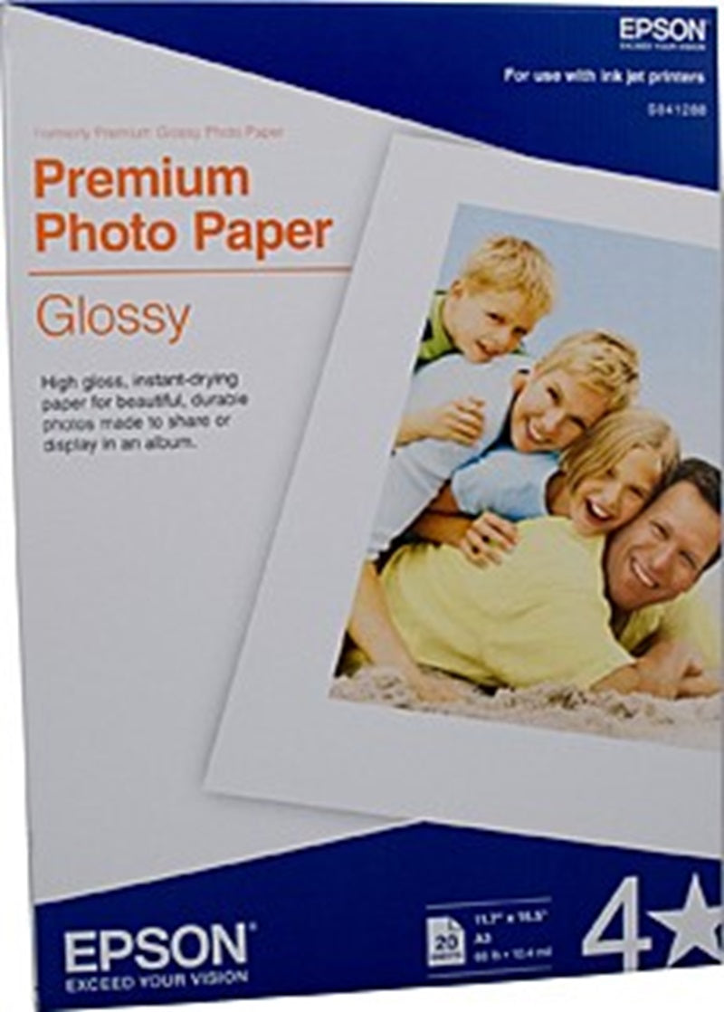 Genuine Epson A3 C13S041288 Premium Glossy Photo Paper 255gsm 20 Sheets/Pack