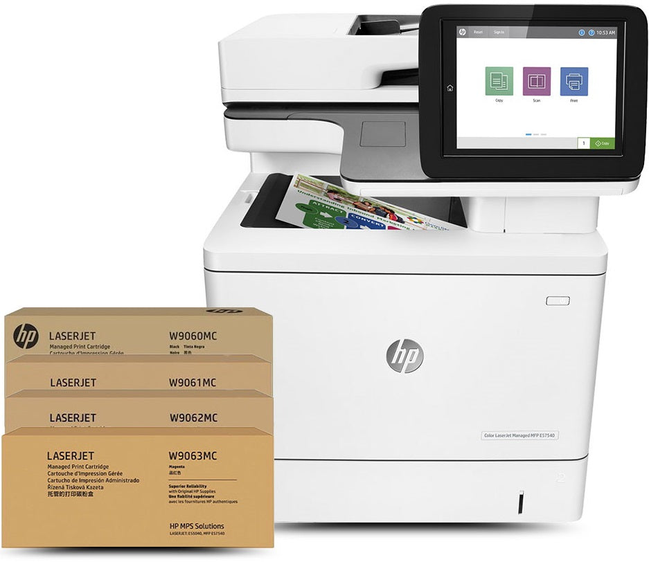 HP Color LaserJet Managed MFP E57540dn MFC Printer + CMYK Toner Bundle