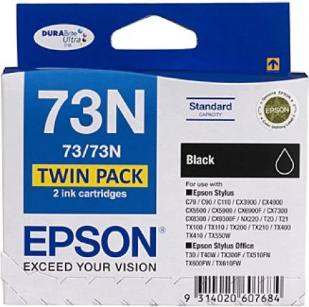 Epson 73N T1051 C13T105194 Black Genuine Ink Cartridges 230 Prints Twin Pack