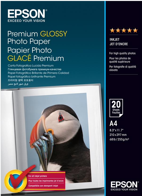 Genuine Epson A4 Glossy Photo Paper C13S041285 Premium 255gsm 20 Sheets/Pack