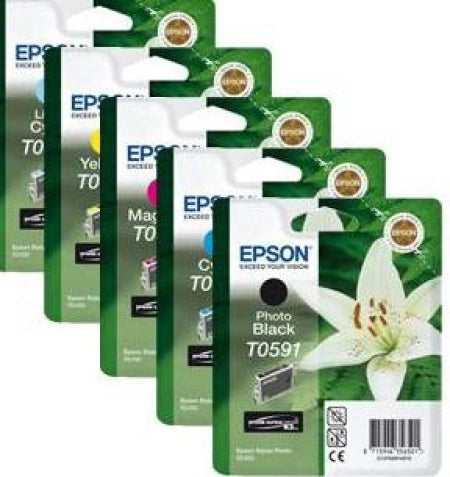 5 Pack Epson T059 Genuine Ink Cartridges C13T059190-C13T059590 [1BK,1C,1M,1Y,1LC]