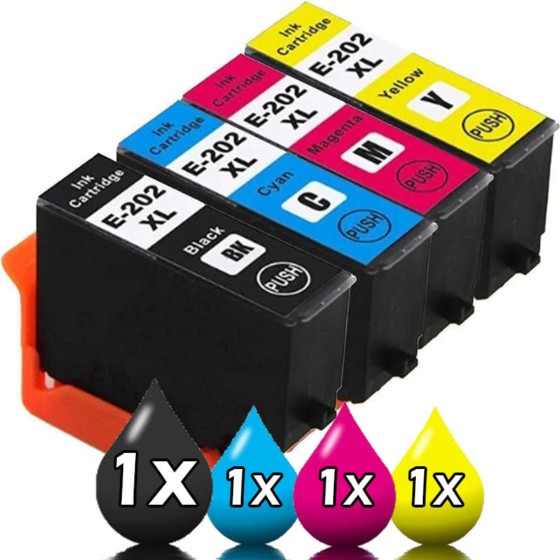 4 Pack Epson 202XL CMYK Ink Compatible 1BK,1C,1Y,1