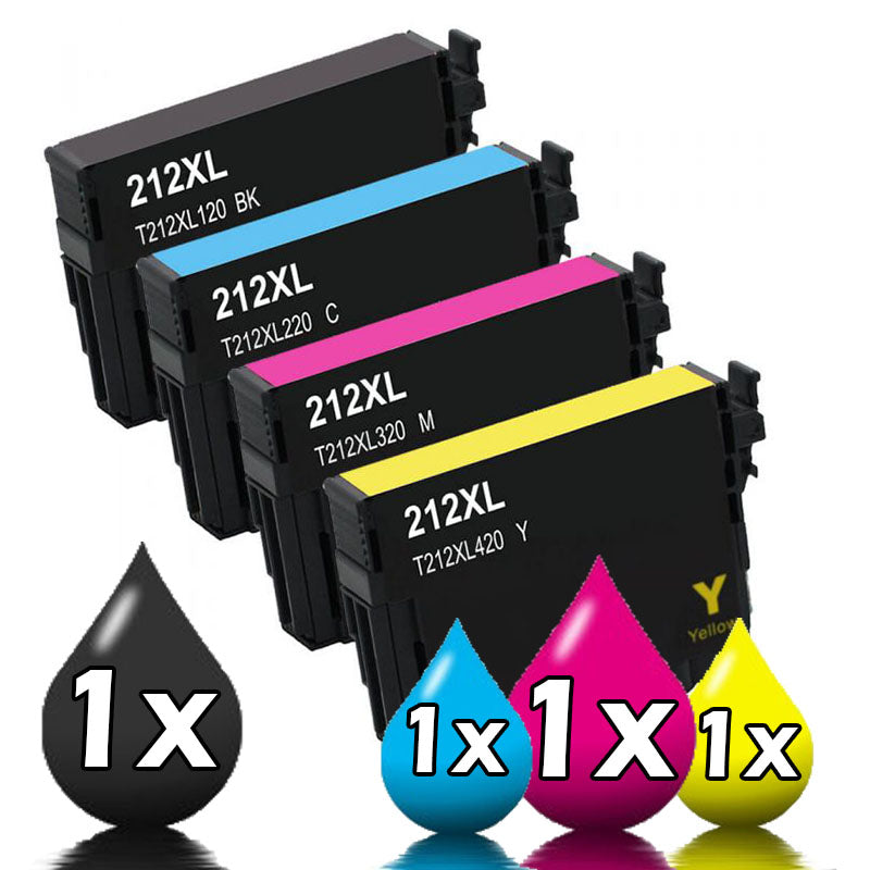 4 Pack Compatible Epson 212XL High Yield Inkjet Cartridges [1BKXL,1CXL,1MXL,1YXL]