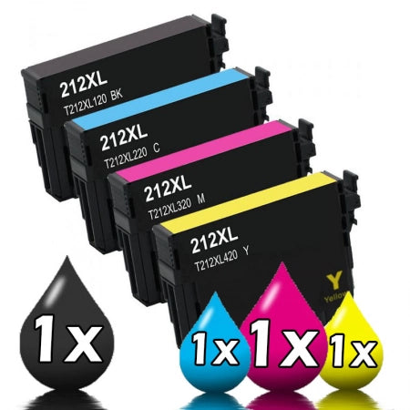 4 Pack Compatible Epson 212XL High Yield Inkjet Cartridges [1BKXL,1CXL,1MXL,1YXL]