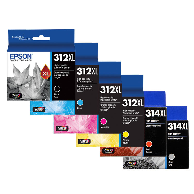 6 Pack Genuine Epson 312XL 314XL High Yield Inkjet Cartridge Combo [1BK+1C+1M+1Y+1GY+1R]