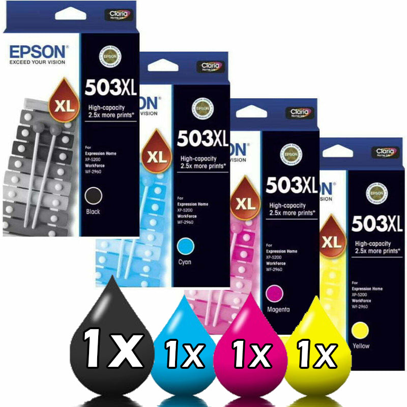 Genuine 4 Pack Epson 503XL Ink Cartridges Value Pack [1BK, 1C, 1M, 1Y]