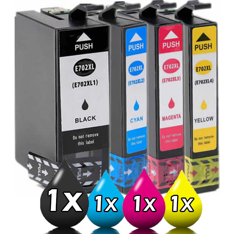 4 Pack Epson 702XL Ink Cartridge Set Compatible [1BK,1C,1M,1Y]